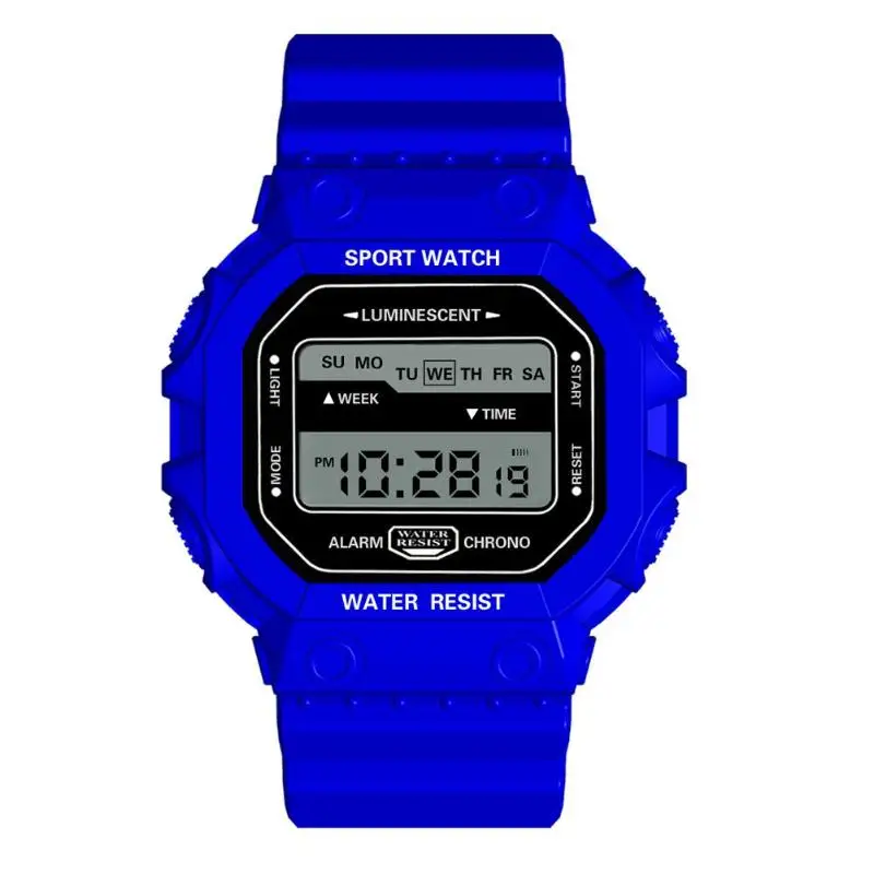 Модные женские мужские часы спортивные цифровые часы водонепроницаемые наручные электронные часы с будильником повседневные спортивные электронные наручные часы - Цвет: Blue 03
