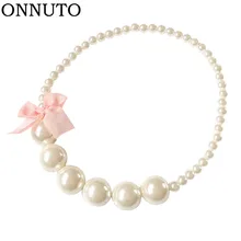 Классический кружевной бант, цепочка с искусственным жемчугом, ожерелья для детей, платье принцессы для маленьких девочек, аксессуары, очаровательное ювелирное изделие, подарок