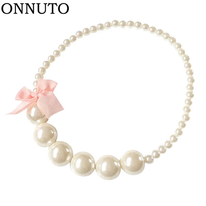 

Classic Lace Bowknot Imitation Pearls Chain Necklaces for Kids Baby Girls Princess Dress Accessories Charm Jewelry Gift