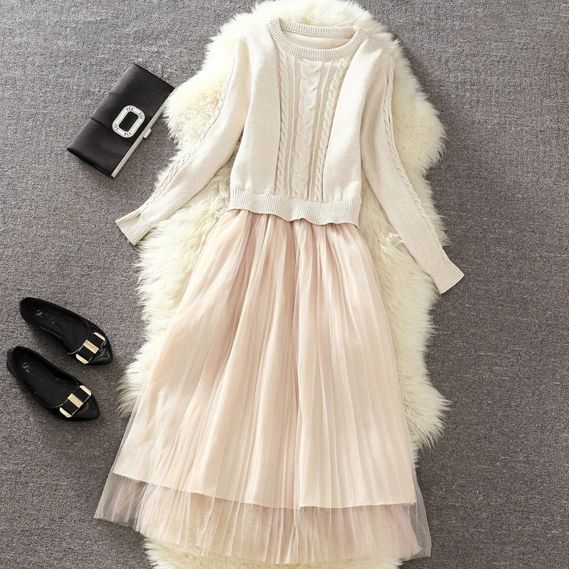 

Spring Autumn Sweater Dress for Women Clothes 2019 Ladies Dresses Korean Vintage Mesh Dress Elegant Vestidos Robe Femme MY2374