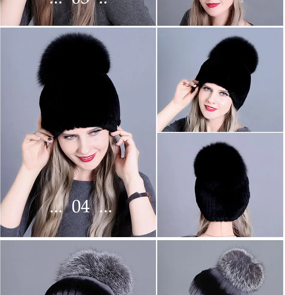 Меховая шапка для женщин с роскошными пушистыми помпонами, русские шапки, новые зимние шапки из натурального кроличьего меха, новые полосатые шапки Benies