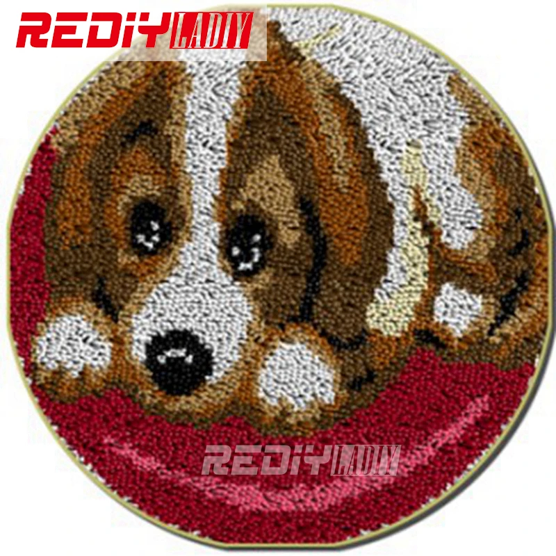 

Latch Hook Rug Kits Acrylic Yarn Cushion DIY Carpet Rug The Sad Dog Pre-Printed Canvas Floor Mat Home Decor Tapestry Unfinished