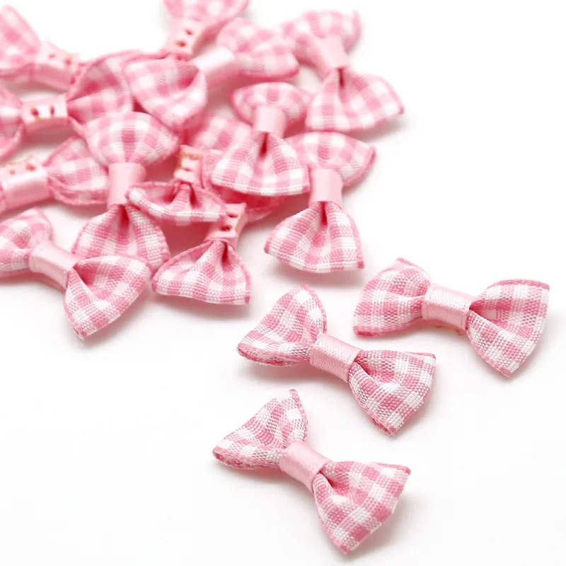 100 шт./лот 3X1,5 см в клетку бант из атласной ленты подарок посылка бант для волос для девочек галстуком-бабочкой Свадебная вечеринка украшение для одежды DIY ручной работы - Цвет: Light Pink