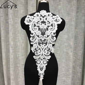 

corded lace patches embroidery wedding dresses lace flowers 60x31.5CM 1 piece Off white/Light ivory color