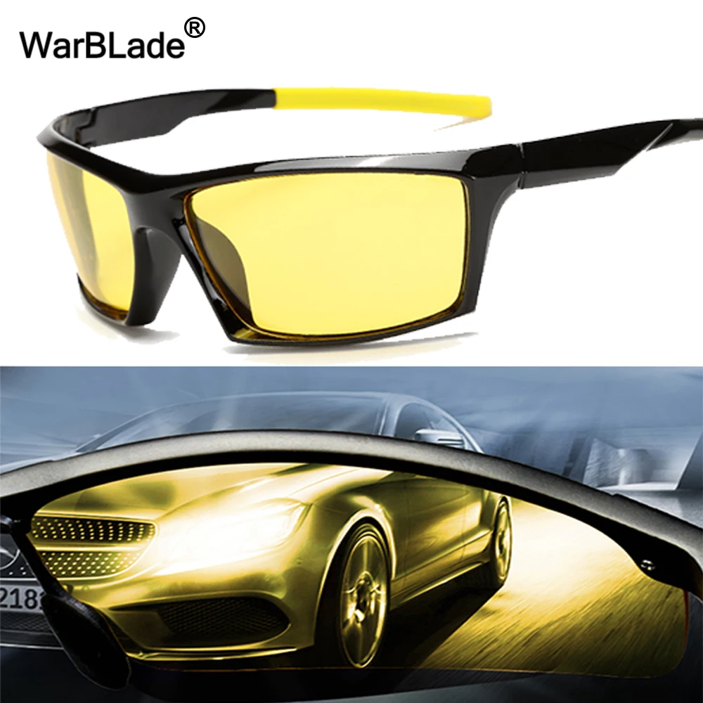 Новые солнечные очки ночного видения мужские брендовые дизайнерские модные Поляризованные ночного вождения усиленный свет в дождливую облачность туман день WarBLade