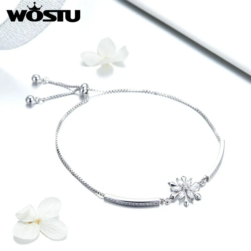 Женские браслеты со снежинками WOSTU регулируемые 24 см в классическом стиле