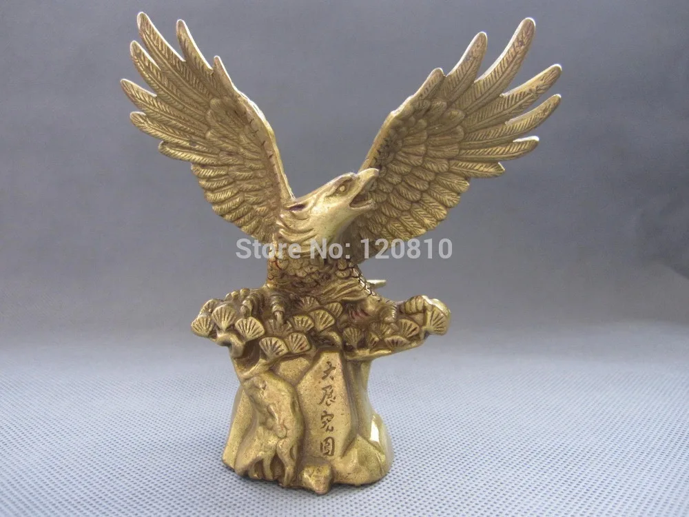 

China Exquisite Pure Brass Flying Eagle Hawk Stand On Pine Tree Statue Figurine