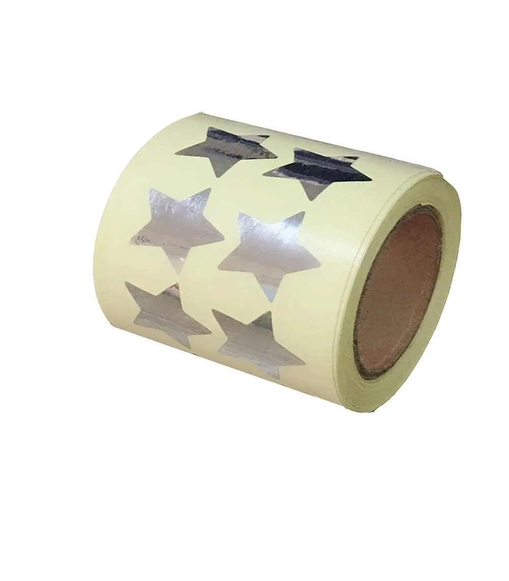 

Wootile Sticker Silver Star Shape Stickers - 3/4" Inch - 500 Per Roll - Shiny Metallic Foil - Teacher Supplies (Silver)
