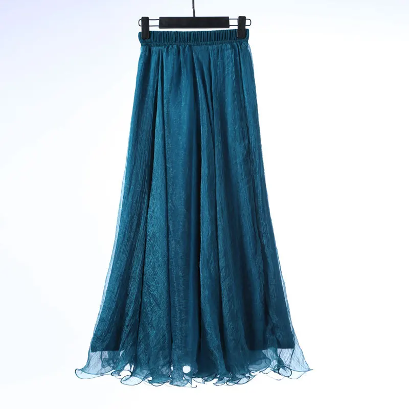 Высокая талия женская шифоновая юбка Длинная женская s пляжная летняя юбка макси в стиле бохо Saia Longa Faldas оборками Длинная юбка с подолом бренд - Цвет: Синий