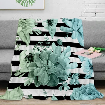 

Succulents in the Garden Teal Blue Green Gradient with Black Stripes Throw Blanket Warm Microfiber Blanket