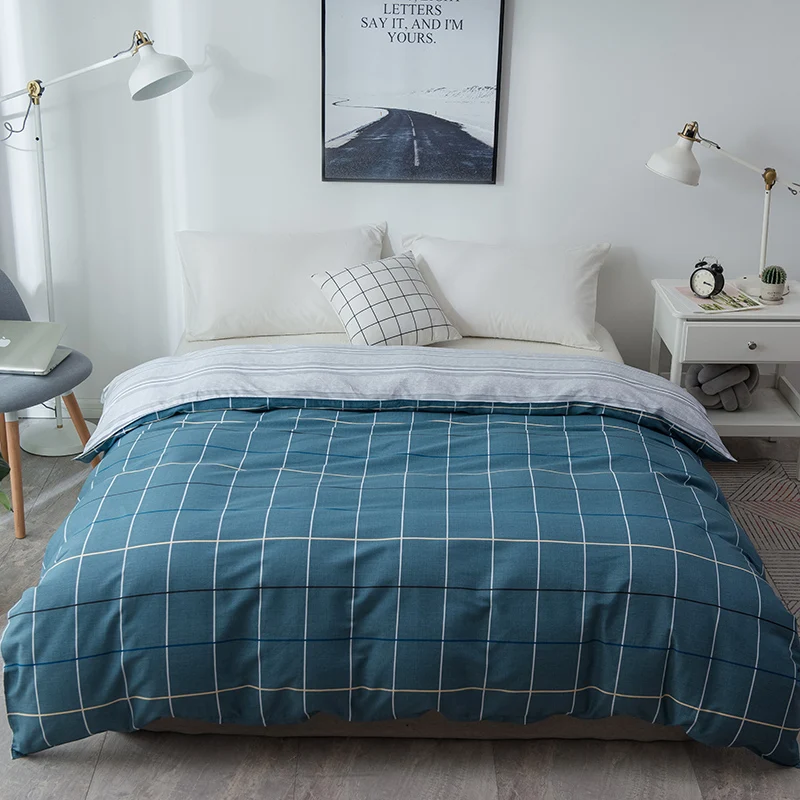 

Modern Style Blue Plaid Pattern 1 Piece Duvet Cover With Zipper 100% Cotton Soft Quilt Or Comforter Or Blanket 220x240cm Size
