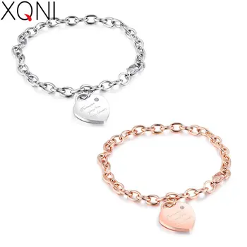 

XQNI Romantic Heart Pattern Birthday Gift For Women Rose Gold/Silver Color Stainless Steel Bracelets Inlaid Cubic Zircon Jewelry