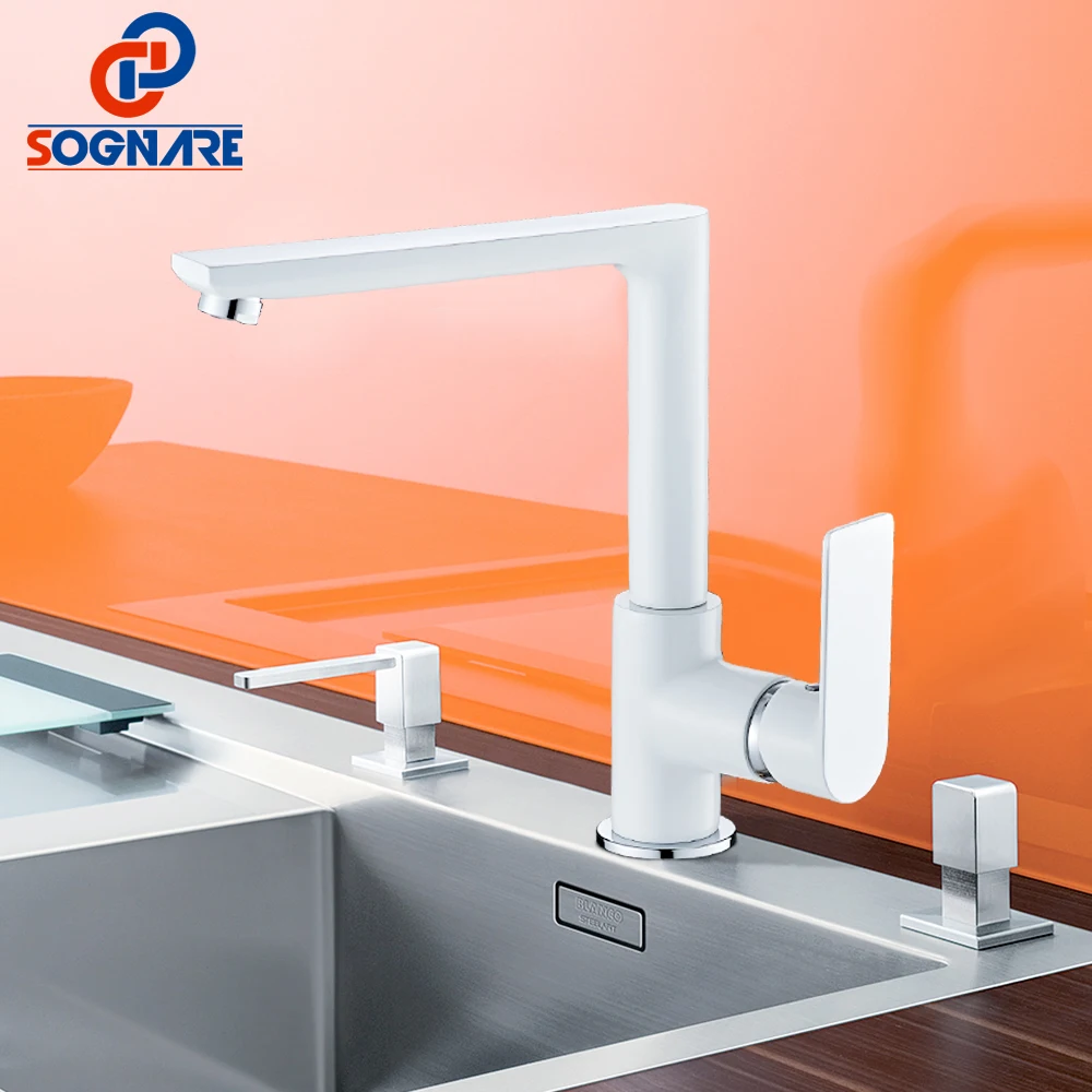 

SOGNARE Water Saver White Painting Kitchen Mixer Single Handle Kitchen Sink Faucet Cold Hot Kitchen Mixer Taps Kitchen Faucets