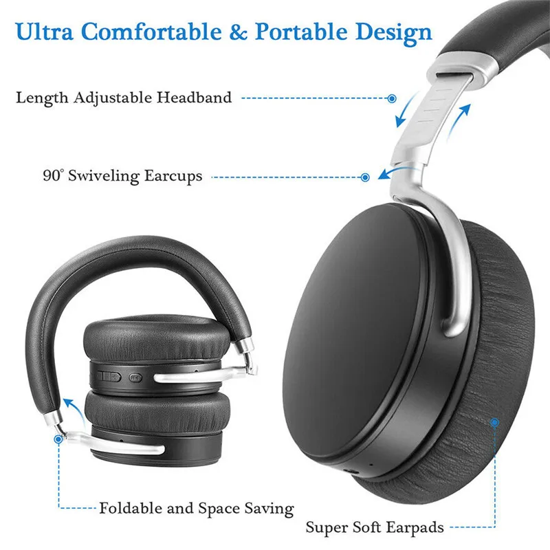 Wireless bluetooth headphone Digital foldable Headset anc active noise cancelling headphone earphone with Microphone  (5)