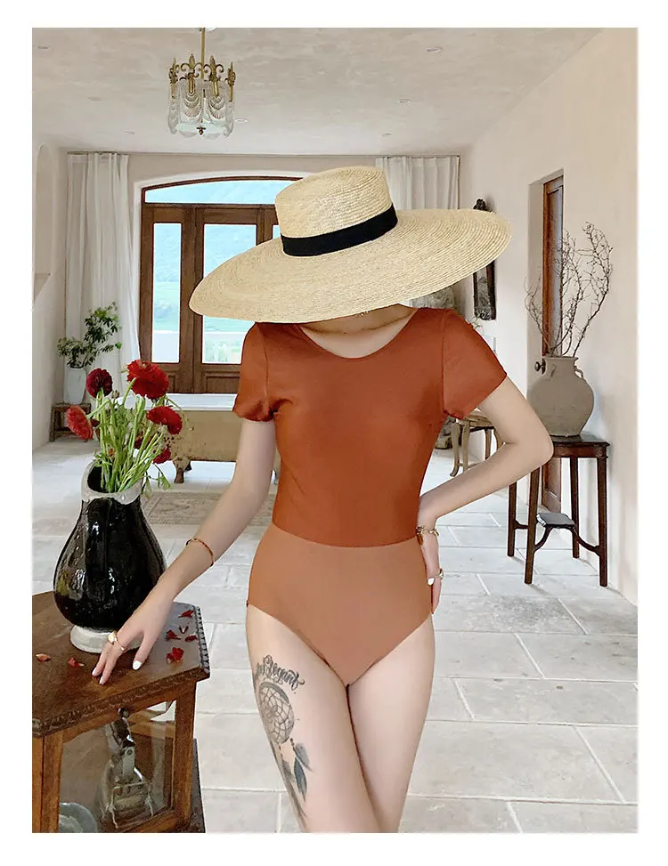 Женский пляжный купальный костюм размера плюс, сексуальный цельный купальный костюм с открытой спиной и коротким рукавом, женский купальник