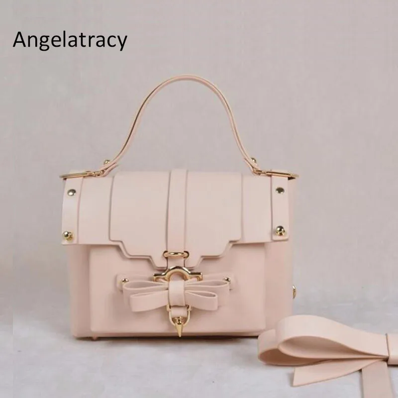 

Angelatracy 2018 European Style Cute Fashion Office Lady OL Solid Bow Women Muti-function White Crossbody Messenger Bag Totes