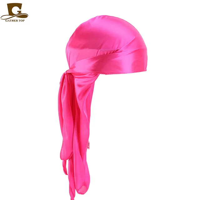 Men's Silky Durags Bandanas Turban hat Wigs Doo Men Satin Durag Biker Headwear Headband Hair Accessories Extra Long Tail Du-Rag Adult  Hot pink