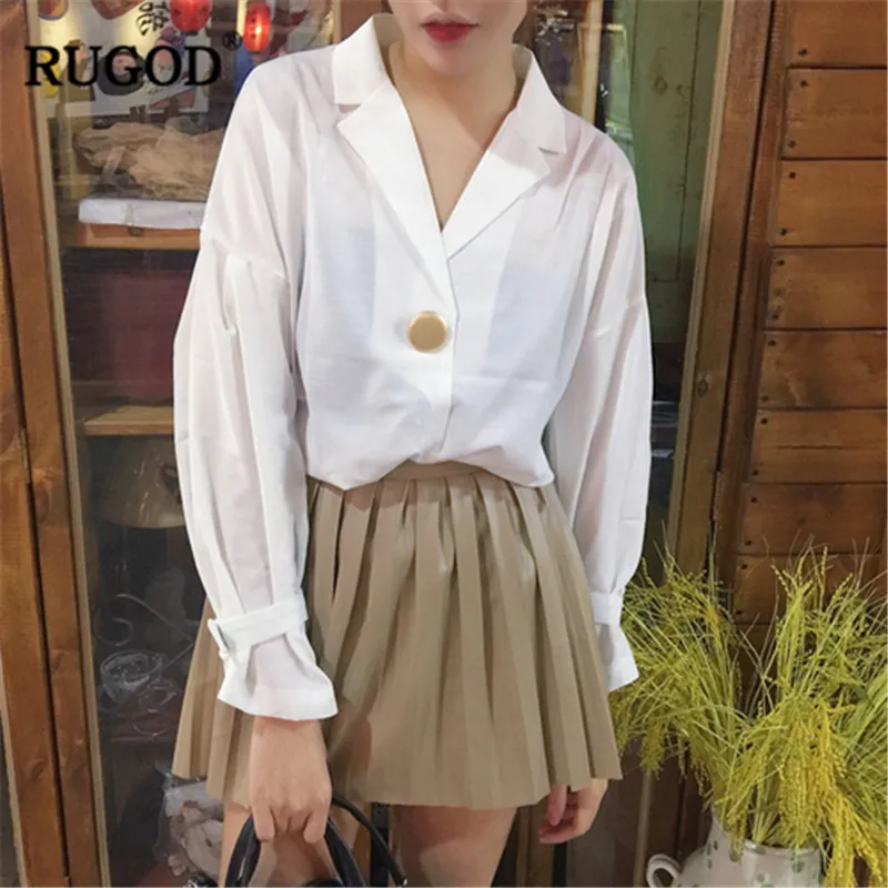 

RUGOD Elegangt V neck office shirt for women Fashion white office ladies wear Korean sweet tops girl blusa mujer purple blouses