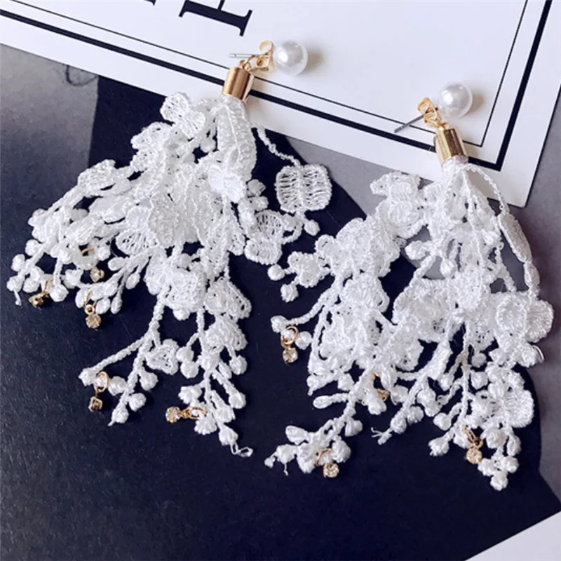 

2019 Wedding Earing Jewelry Fashion Han Fan Personality Joker Earrings Lace Tassels Shanzuan Pendant Direct Selling Wholesale