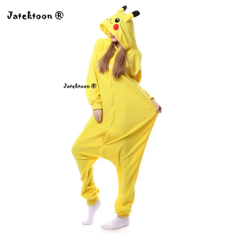 Children Adults Poke mon Pika chu Onesie Kids Girls Boys Warm Soft Cosplay Pajamas One Piece Sleepwear Halloween Costumes