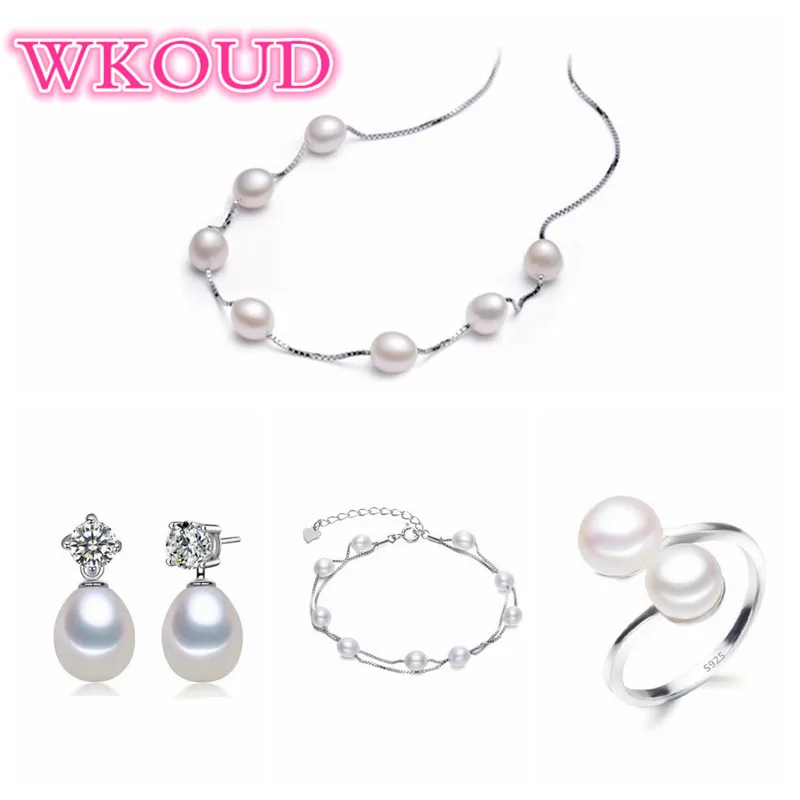 

Real freshwater pearl jewelry set women natural pearl sets 925 sterling silver Wedding jewelry for women 4-X3-E1