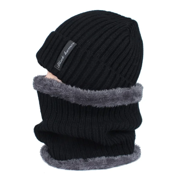 YOUBOME модные зимние Skullies Beanies, вязаная шапка, шарф, женские зимние шапки для мужчин и женщин, мешковатые теплые утолщенные шапки для девочек, шапки - Цвет: black set