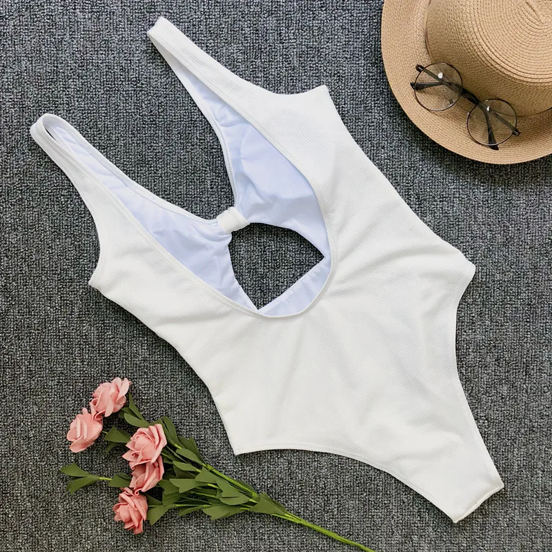 

2018 New Solid Color Hollow Out One Piece Swimsuit Backless Bathing Suit Swimwear For Female
