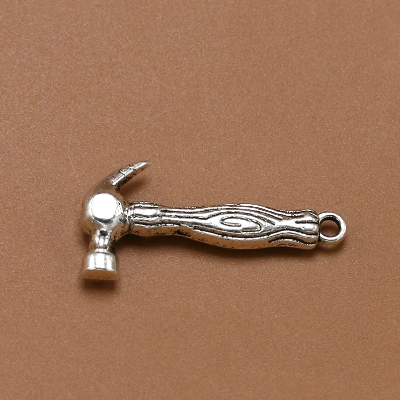 

BULK 30 Zinc Alloy Hammer Charms Antique Silver Plated Hardware Pendant for DIY Jewelry Making 31*15mm