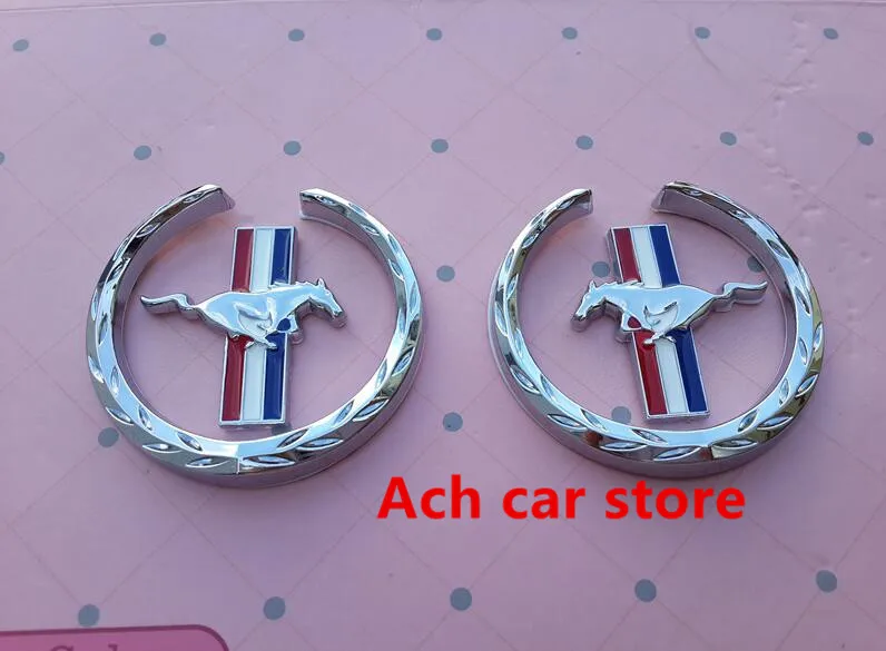 1pair Free shipping Metal Mustang Running Horse Fender Side logo car