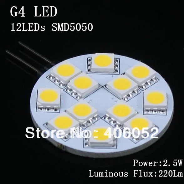 

Wholesale 100pcs/lot 2.5W led car bulb DC12V 120 degree g4 5050 smd 12 led
