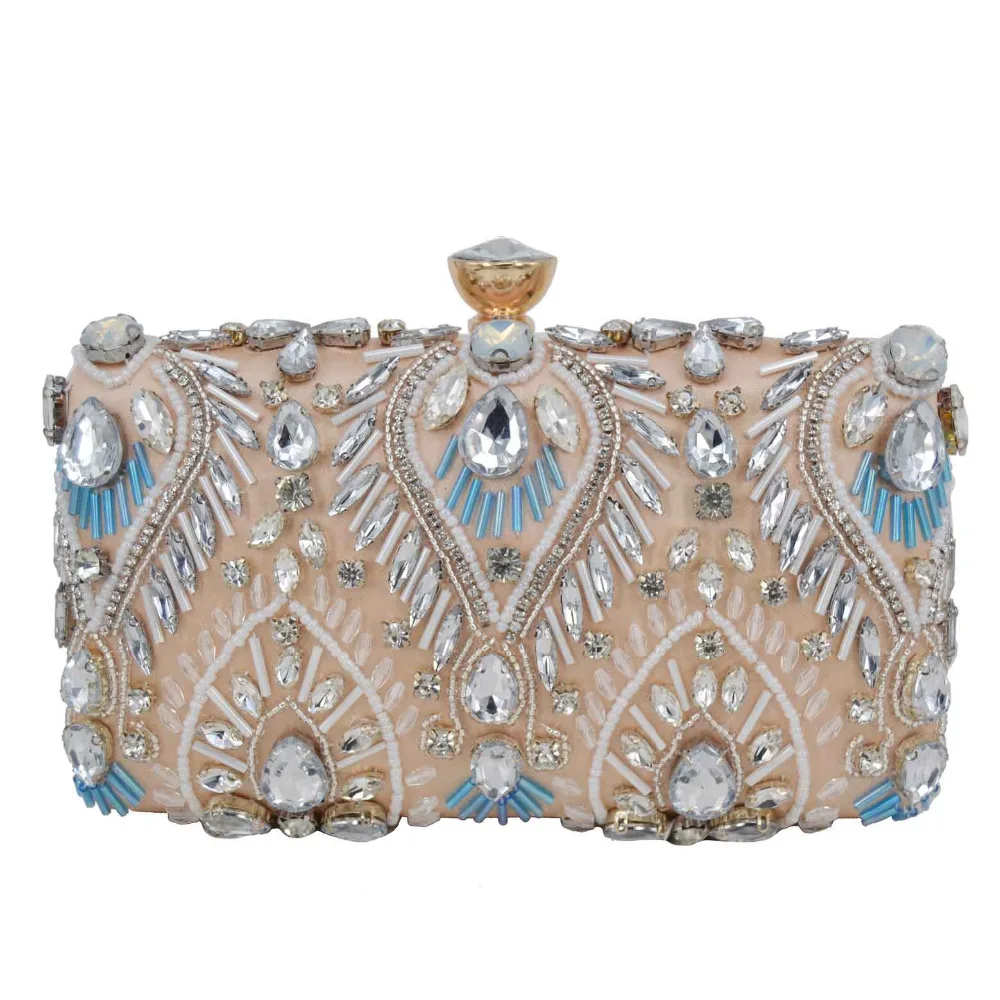 Peacock tail light Pink Beaded Crystal Clutch Bag Female Day Clutches Wedding Bag Bridal Purse ...