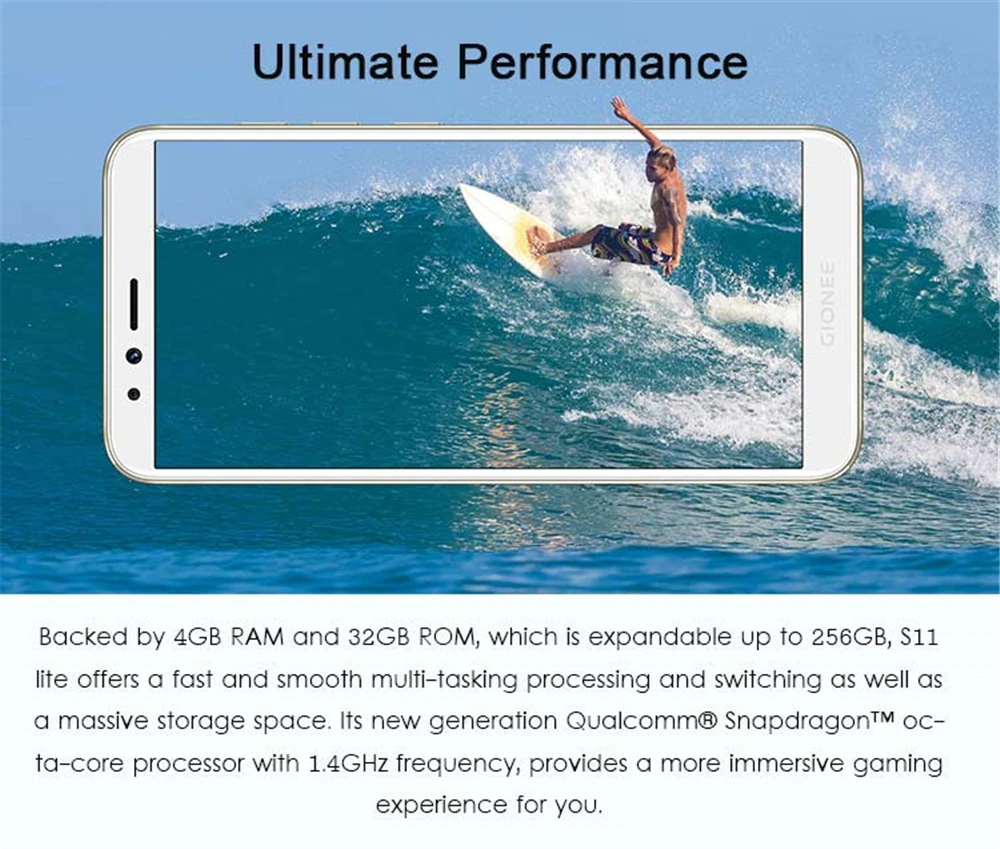 GIONEE S11 lite Mobilephone Octa Core 4G RAM 32G ROM 3030mAh Display 5.7" 18:9 Front 16.0MP Camera Snapdragon MSM8937 Smartphone