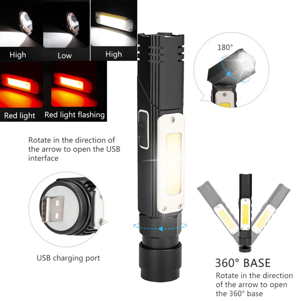 2019 Multi-function LED lighting adjustable flashlight waterproof usb rechargeable flashlight for bicycle 18650 battery 40J19 (1)