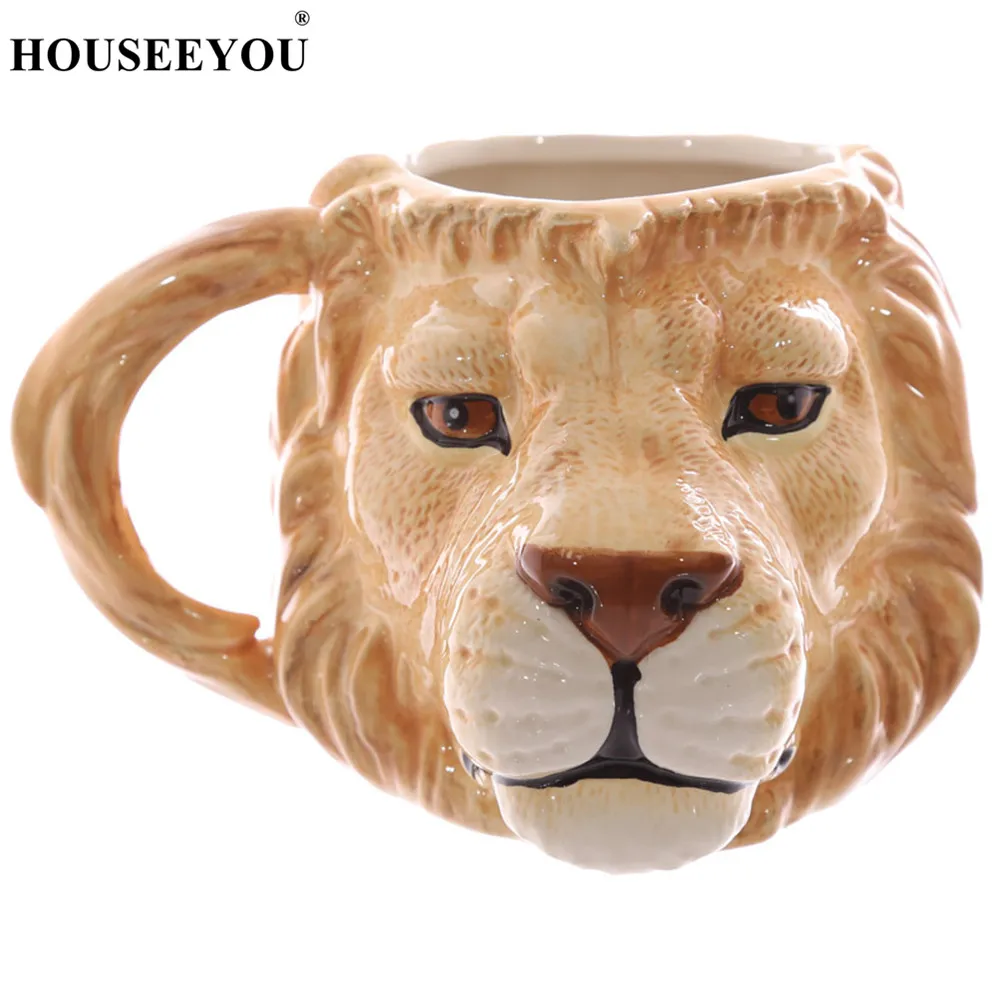 Houseyou 3D Тигр Лев Голова дикая природа Приключения тигр лицо чайные чашки кружка керамическая чашка кофейная кружка с изображениями животных Персонализированная животная чайная чашка