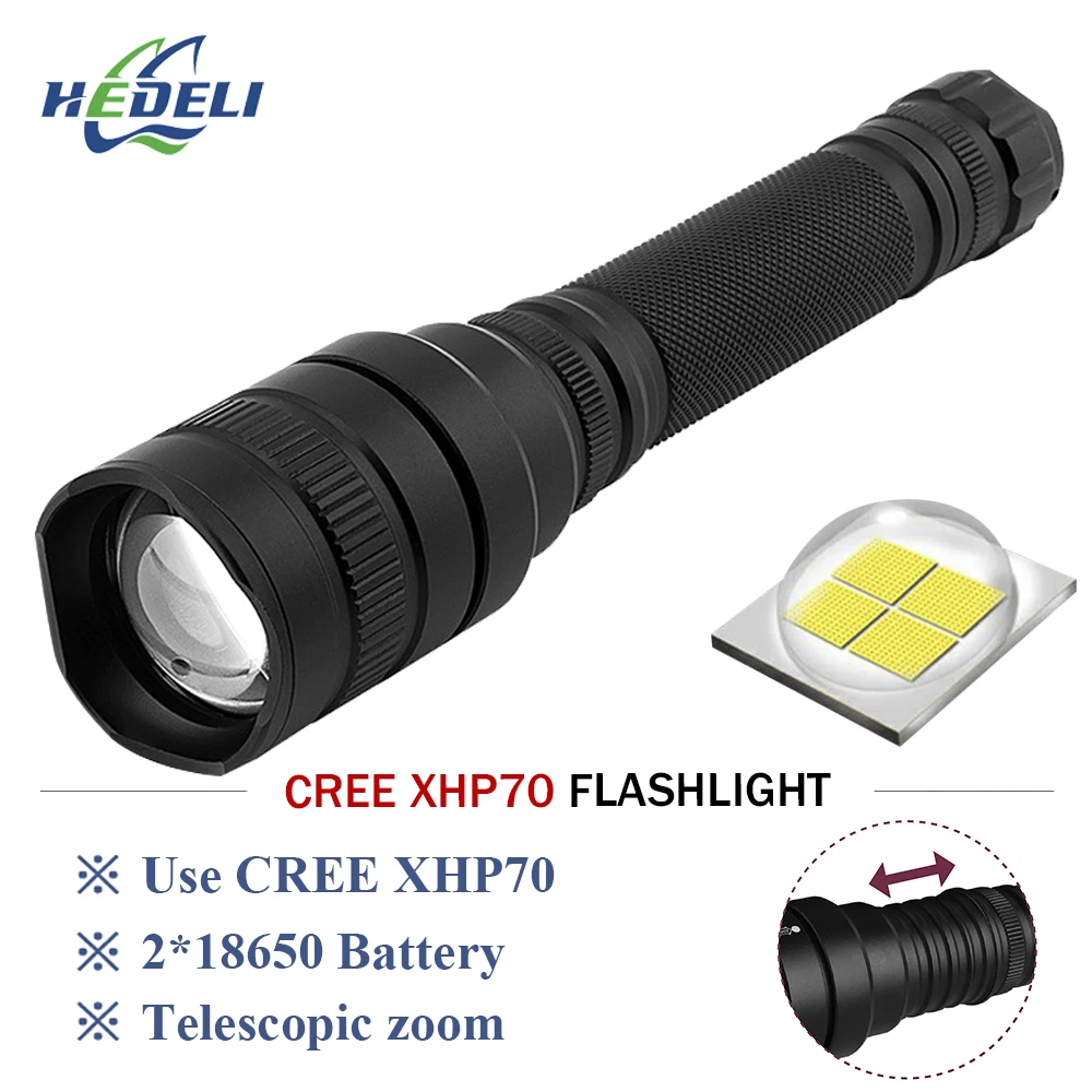 

CREE XHP70 LED tactical flashlight powerful led flashlight 20000lm lanterna Zoom linterna rechargeable torch 2x18650 battery