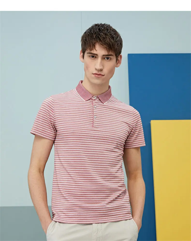 Striped Polo Male Men Polos Quality Cotton Knitted Summer Short Sleeve Sweater Pullover Trun-down Collar Fashion Polo MuLS Brand 05