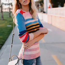 Preself 2018 Для женщин круглым вырезом в стиле пэчворк Повседневное Свободный пуловер Smart свитер детский комбинезон