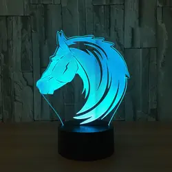 Длинноволосый лошадь 3D лампа 7 цветов изменить маленький ночник Led творческий настольная лампа USB 3AA батареи Крытый Атмосфера лампа подарок