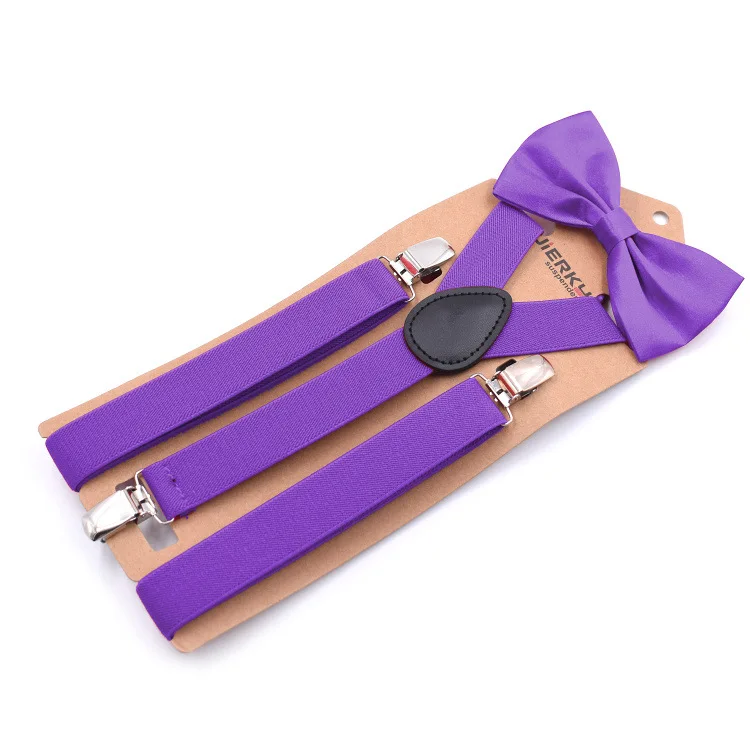 Однотонный галстук-бабочка подтяжки Для мужчин Для женщин 3 клипа кожи Suspensorio галстук-бабочка взрослый с брюками на подтяжках темно-синий tirantes Hombre para pantalones - Цвет: Светло-фиолетовый