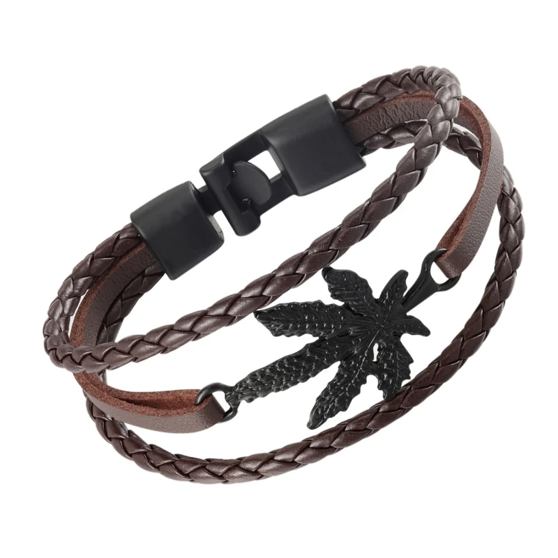 

2019 New Punk Leaf Leather Bracelets For Men Women Bracelet Casual Vintage Unique Design Bangle Pulseras Fashion Jewelry Gifts