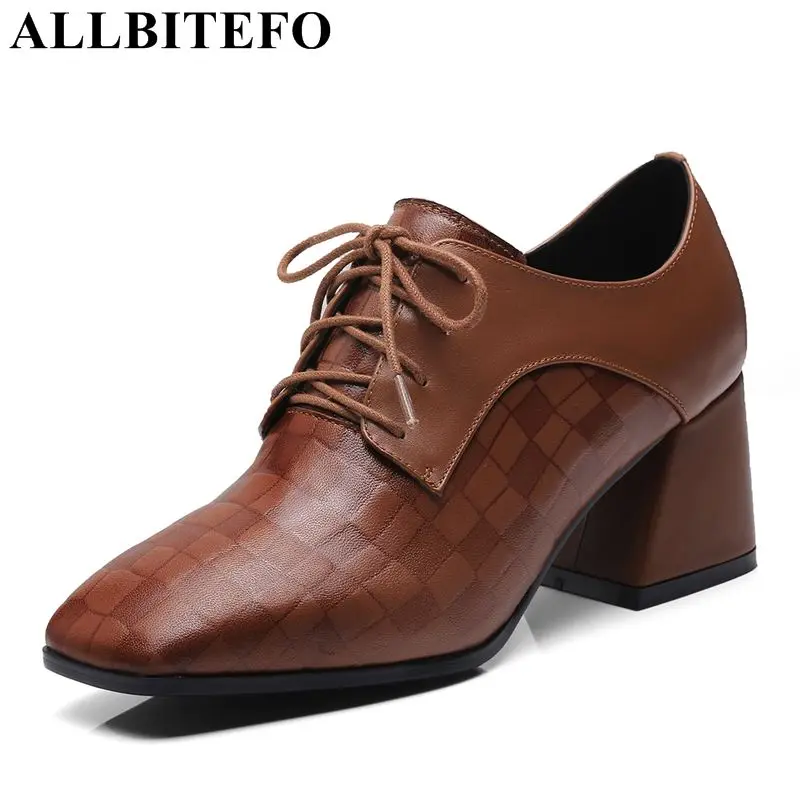 

ALLBITEFO thick heel genuine leather women high heel shoes brand high heels women pumps spring women shoes office ladies shoes