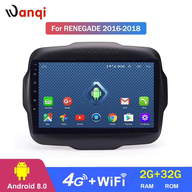 Sale Android 8.0 2+32G  4G 3G WIFI netcom 2.5D 9 inch full touch Screen for Jeep Renegade 2016 2017 2018 gps radio navigation 2
