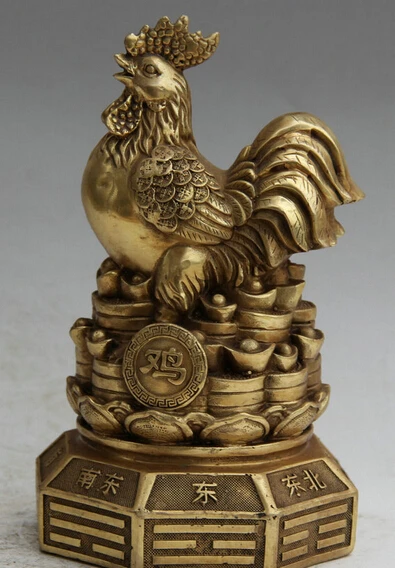 

JP S061 8" Chinese Brass Folk Wealth Feng Shui Zodiac Year Rooster Cock Statue sculpture B0403