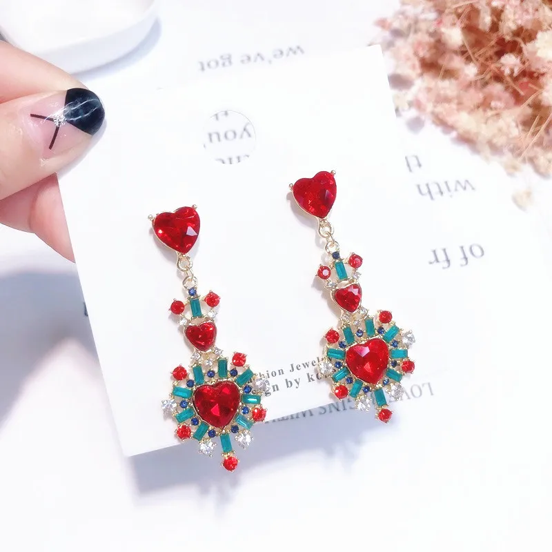 Dangle Earrings Drop Earrings Crystal Earrings Statement Barque Style Mixed Crystal Heart Dangle Earrings