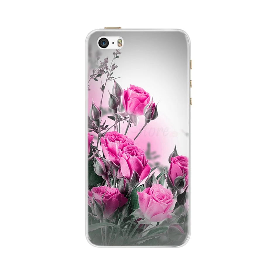 Чехол для телефона для iPhone 4, 4S, 5, SE, 5S, 5SE, Fundas, Coque, силиконовый чехол, мягкая задняя крышка для iPhone 4, 5 S, чехол, милый цветок, ультра тонкий - Цвет: Золотой