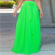Неоновая зеленая плиссированная юбка для женщин с высокой талией шифоновая Макси-юбка летняя богемная Длинная пляжная юбка для отдыха Jupe Femme Saia