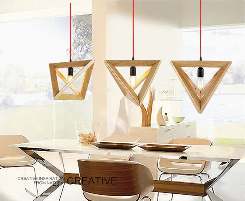 Simple OAK Wooden Rectangle Pendant Lights Hanging Wood Creative Pendant Lamps Dinning Room Restaurant Retro Fixtures Luminaire