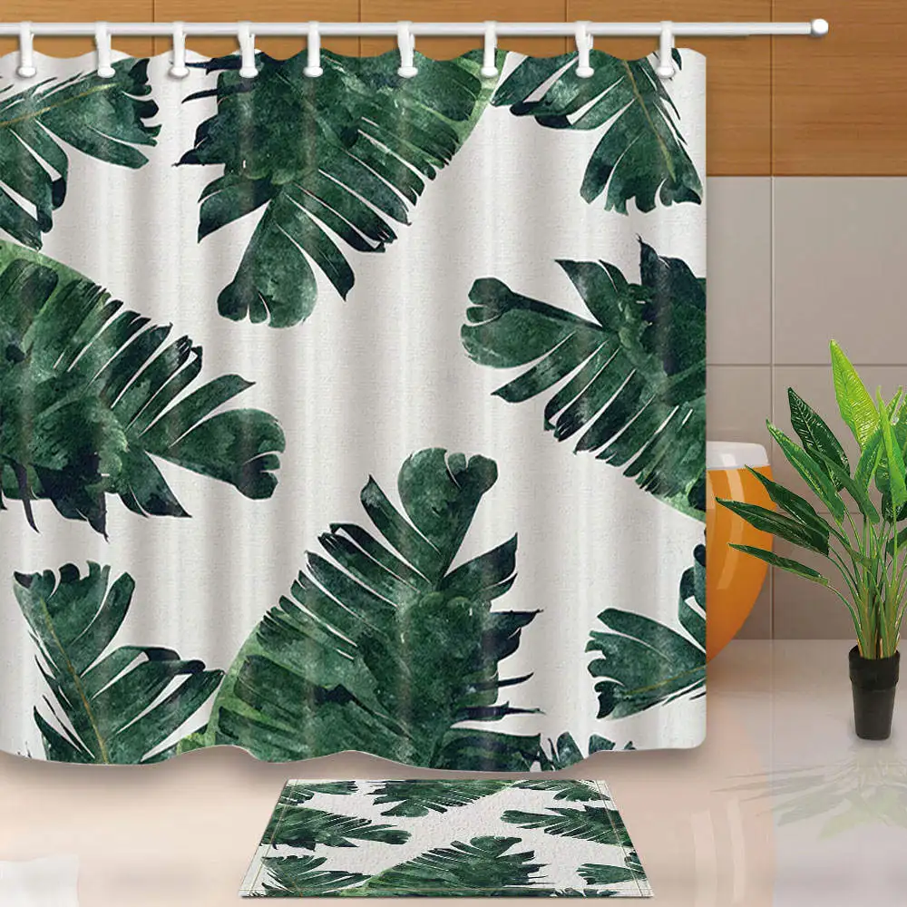 Tropical Leaves Shower Curtains Home Decoration Bath Screens Polyester