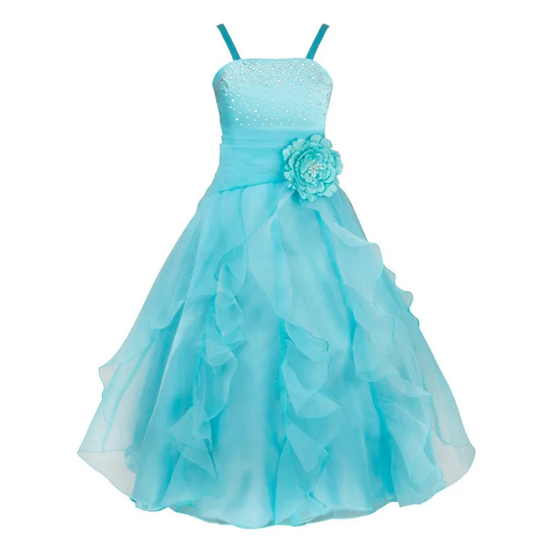 Детское платье-пачка принцессы без рукавов из органзы с цветочным рисунком для девочек Летнее Длинное Платье на свадьбу и день рождения для первого причастия - Цвет: Sky Blue