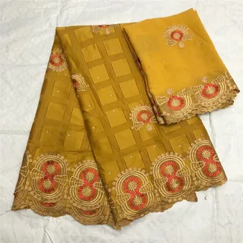 

2018 Hot Sale Yellow Bazin Riche Getzner High Quality African Dubai cotton lace Brode For Women Fashion Dress 5+2yards JJ218-1